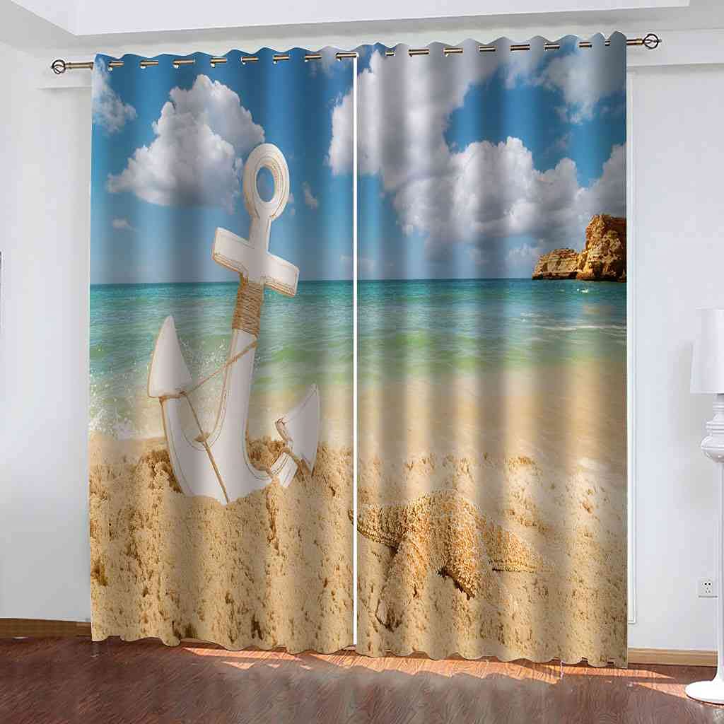 Rideaux occultants anti lumière et bruit motif ancre marine 3D pour lit enfant