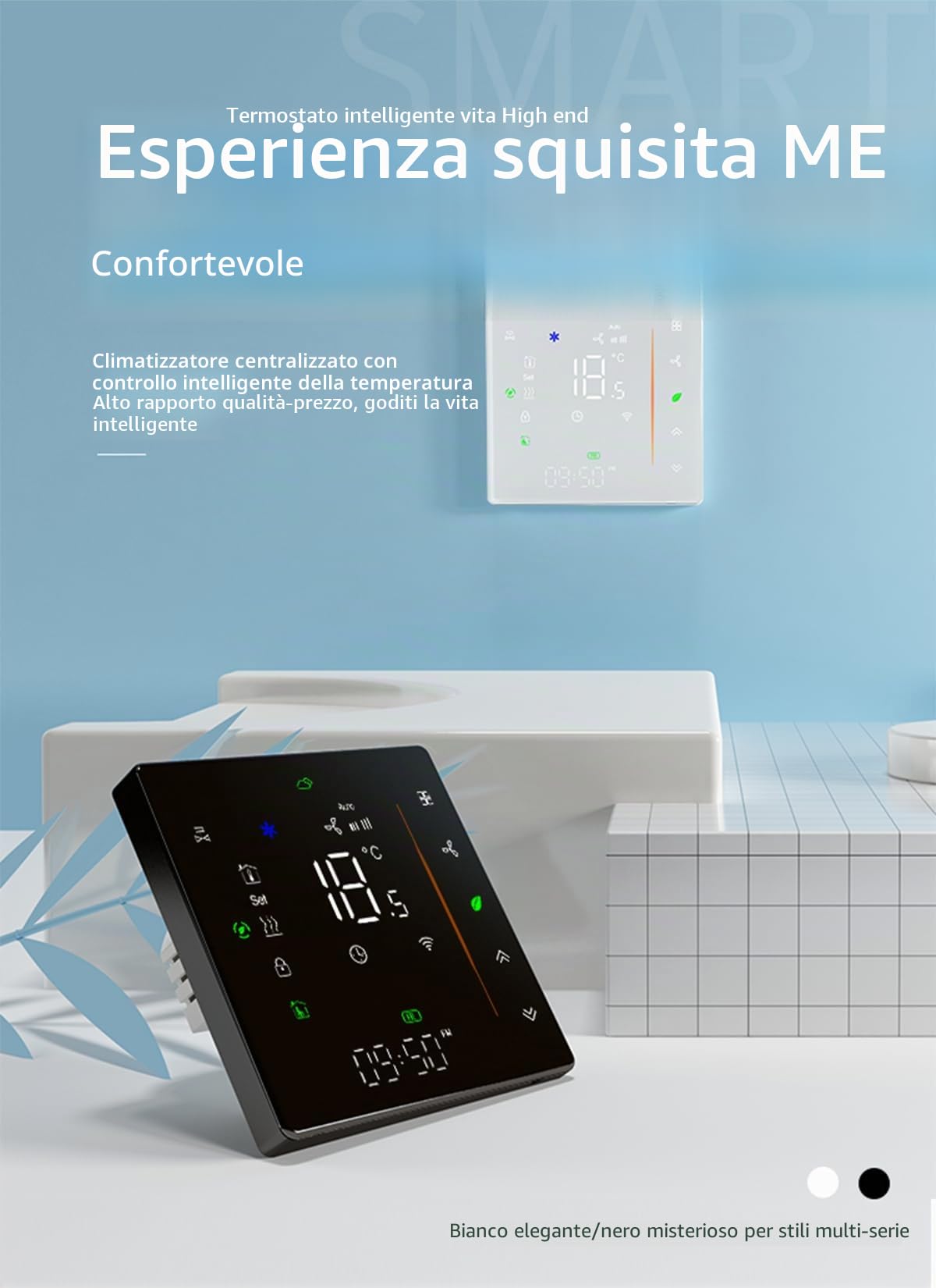 WiFi Termostato per climatizzatore con 2-tubi, 95-240V, Alexa | Controllo remoto tramite app Smart Life, compatibile con Google Home, controllo vocale, per sistemi HVAC.