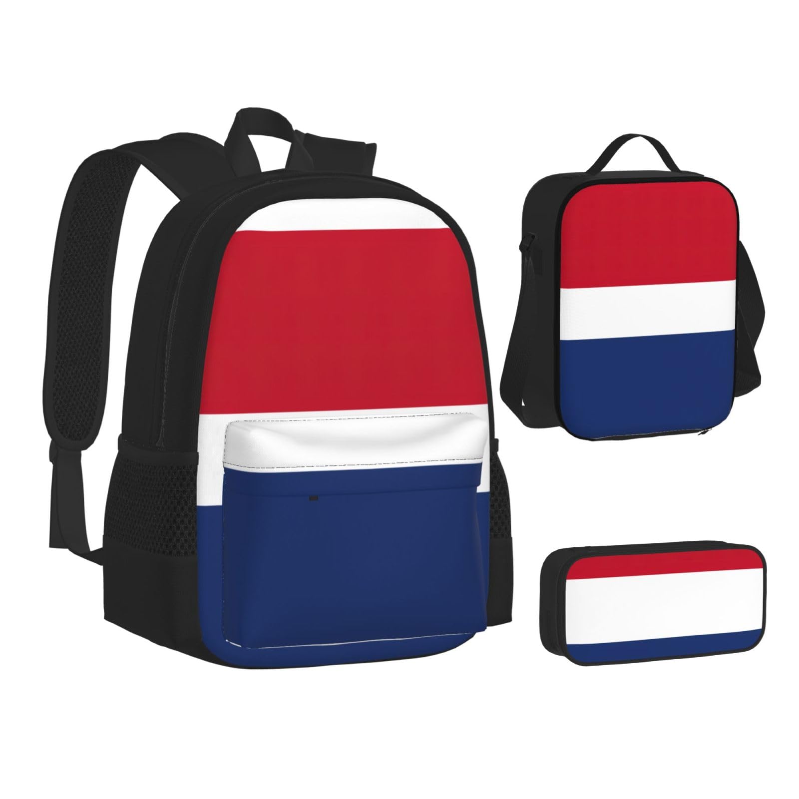Plecak z flagą holenderską dziecko chłopcy dziewczęta pudełko na lunch szkoła torba zestaw uczniów szkół średnich student prezent, Czarny, One Size, Bagaż
