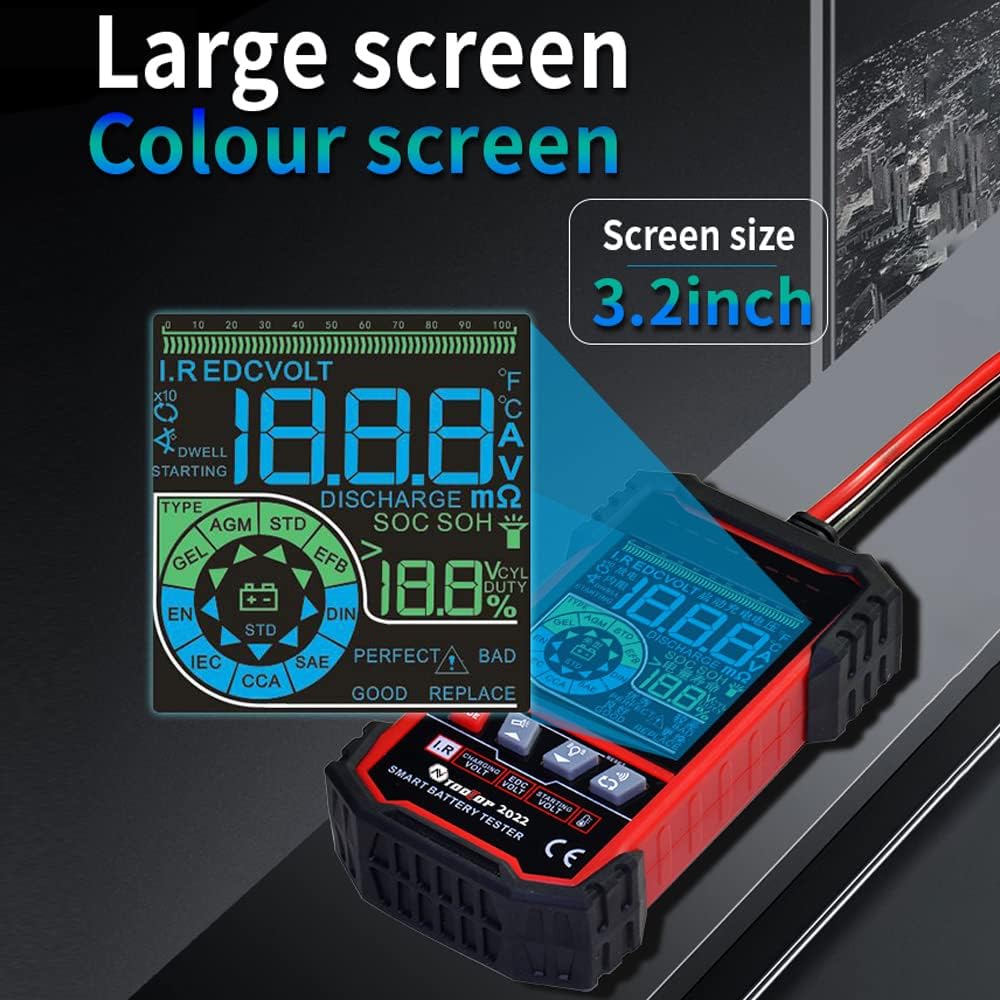 Intelligent Battery Tester 3.2 Inch Color Screen 12.0V 24.0V Battery Intelligent Selection Port Battery Test Starts Test Load Test with Illumination Function and Mulle ions
