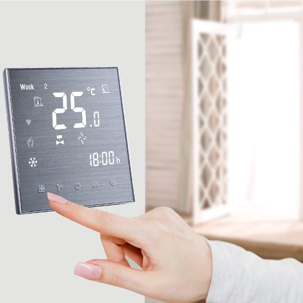 Termostato WiFi 2 tubi climatizzazione programmabile Alexa | Termostato smart per climatizzazione con pannello spazzolato, controllo WiFi remoto e comando vocale