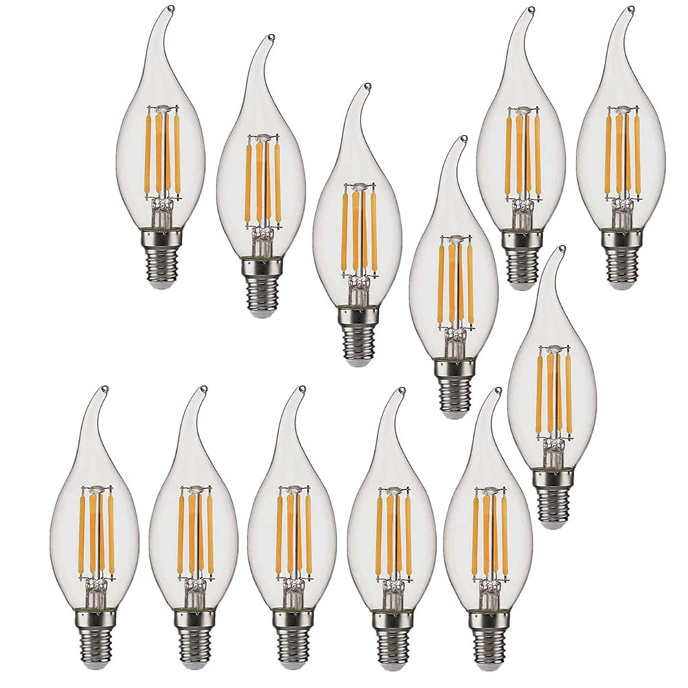 12 Confezioni Lampadine a Candela LED E14 6W(Equivalente a 60W) Lampadina a Filamento LED C35 Non Dimmerabile 600LM,Lampada a Candelabro a Risparmio Energetico Vintage Bianco Caldo 2700K