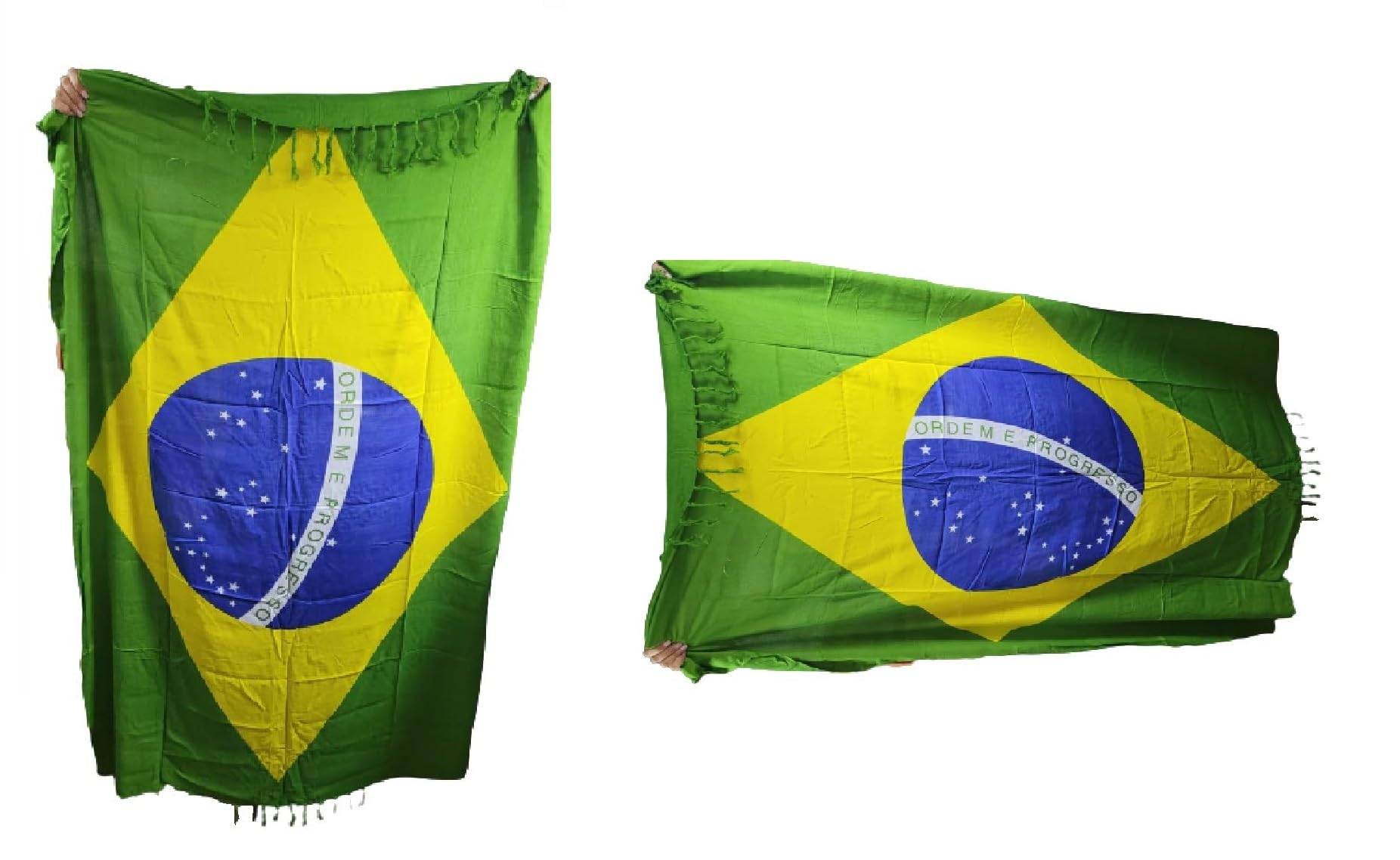 Pareo mer drapeau Brésil fleur en coton Rayon, 165 x 120 cm avec Frange + 1 amulette