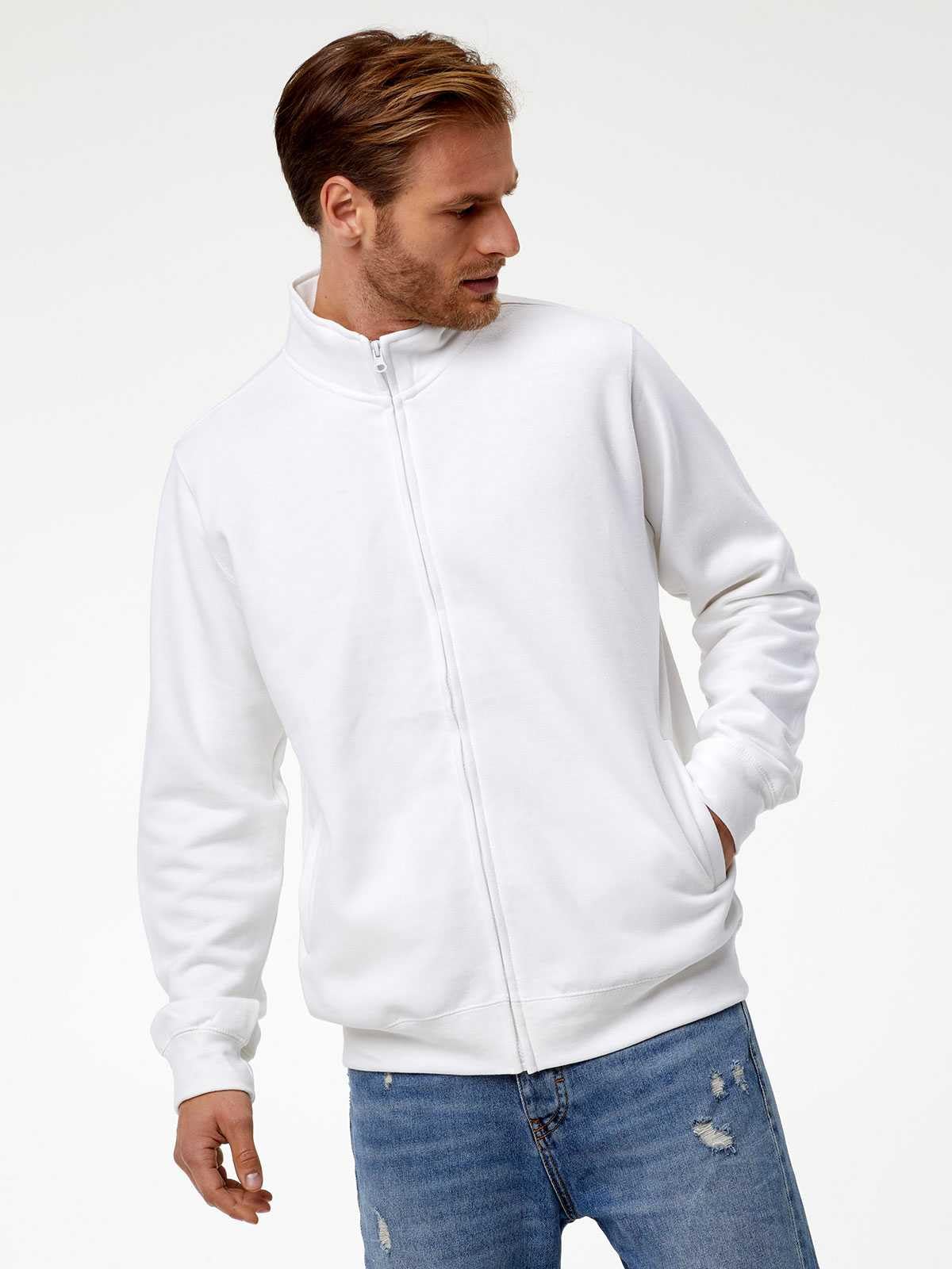 CHEMAGLIETTE! Felpa Uomo Zip Intera - Maglia Tuta Felpata Cotone, Felpe da Lavoro Maglie Senza Cappuccio Tinta Unita Stampabili, Polsini in Costina Basic Jacket Full Zip