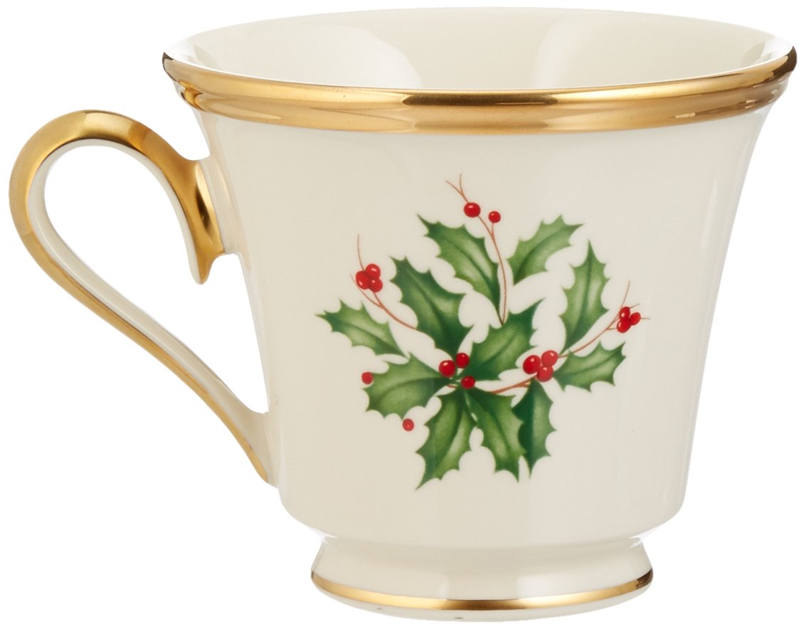 6 Lenox Tea Cup 6 Saucers Holiday Dimension Collection Holly Berries