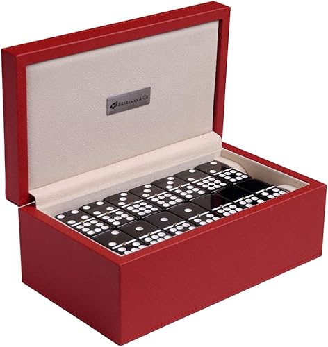 Silverman & Co. Juego de dominó negro doble 9 grande - Estuche rojo