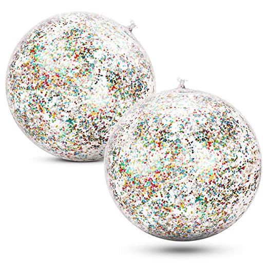 Gejoy 2 Pieces Inflatable Glitter Beach Ball Confetti Beach Balls Transparent Swimming Pool Party Ball for Summer Beach Water Play Toy, Pool and Party Favor, 16 Inch (Multicolor)