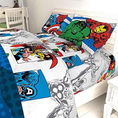 Image of Jay Franco Kids Sheet Set with Fitted, Flat Sheets & Pillow Cover - Ultra-Soft Bedding with Pillowcase for Room Decor, White - Avengers, 4 Piece Full