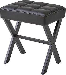 IBUYKE Square Makeup Stool with X-Leg Foot Rest, PU Footrest, Ottoman Seat Vanity Stool, Multi-Use as Small Side Table, for Bedroom, Living Room, Black L/G-71B