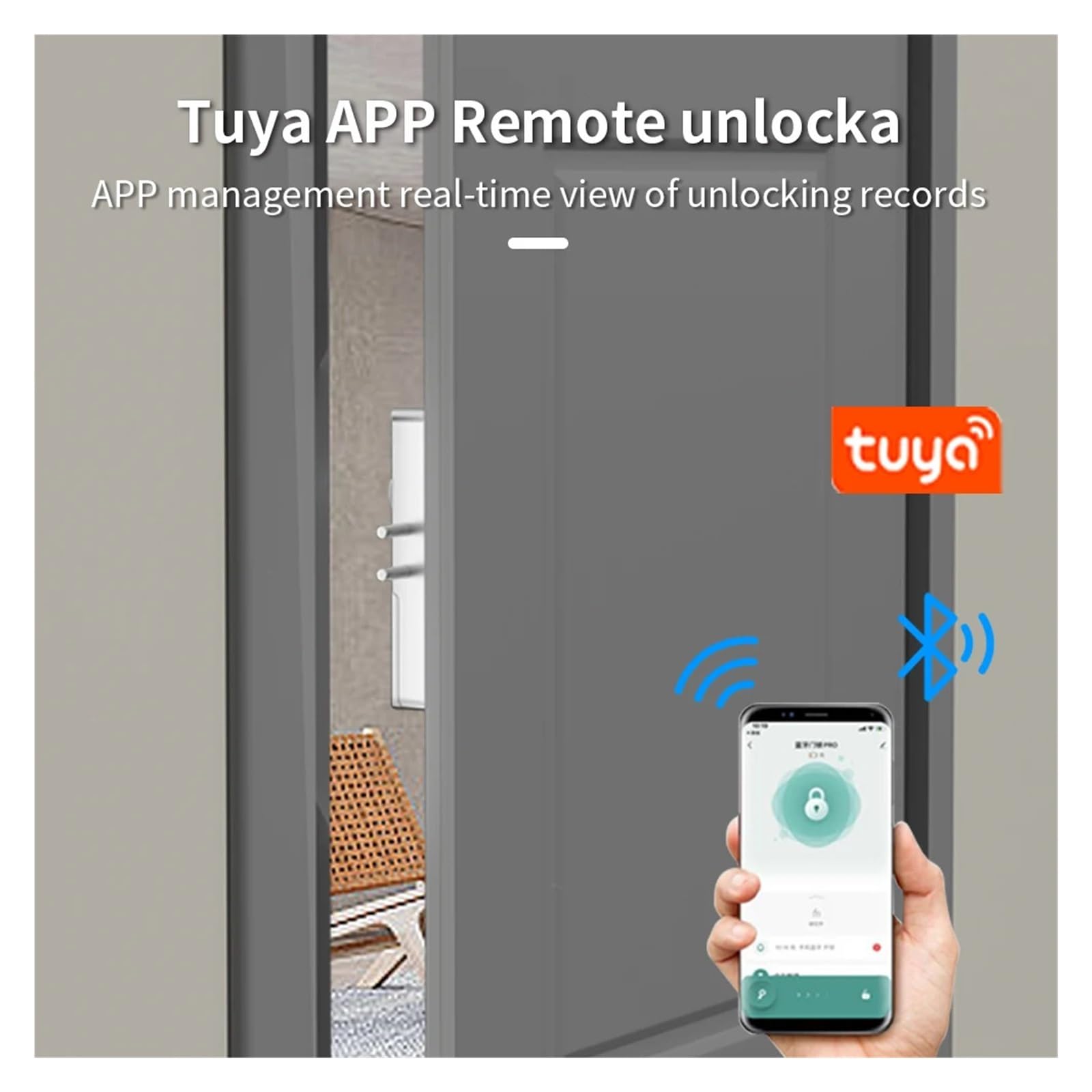Smart Tuya App - Cerradura de tarjeta IC para puerta de madera, cerradura de puerta electrónica, sin taladro, instalación oculta en interiores, 13,56 MHz
