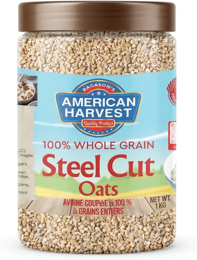 American Harvest Steel Cut Oats 1kg Jar | Whole Grain Steel Cut Oats | Gluten Free | High Fiber | Slow-Cooked Hearty Texture | Ideal for Porridge & Savory Oats
