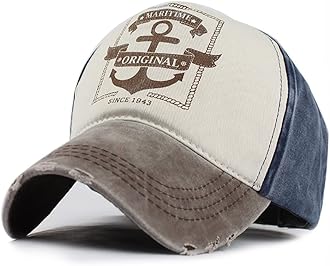 – Vintage Baseball Cap Washed Denim Fashion Anchor Pattern Outdoor Sun Hat for Men Women 100% Cotton
