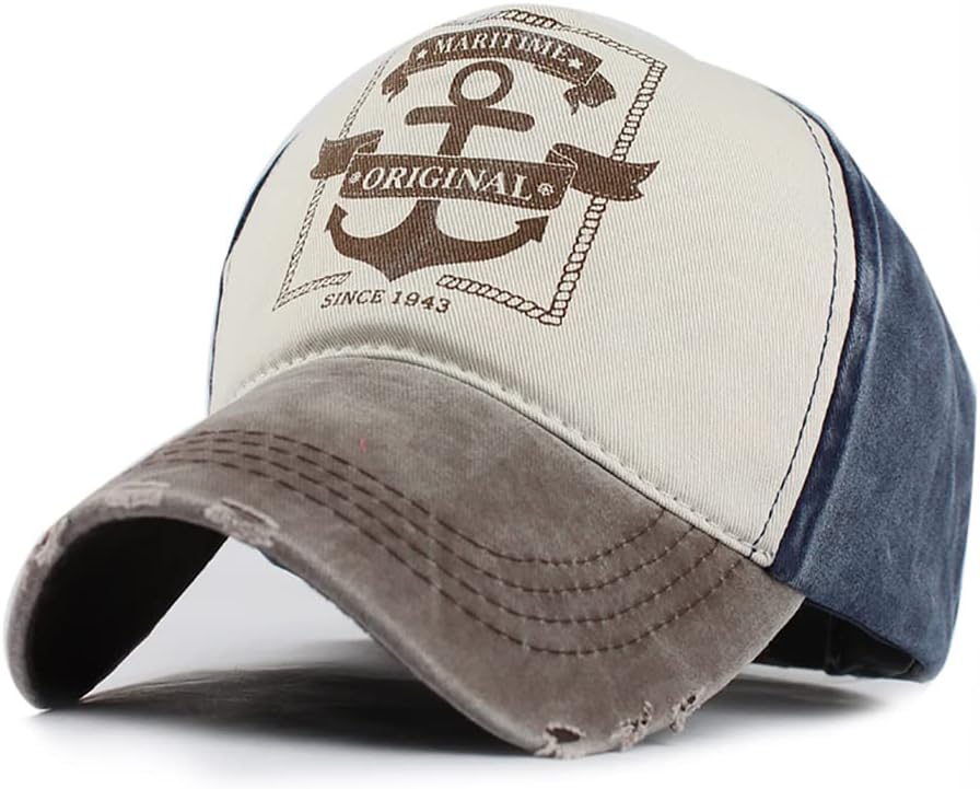 Vintage Baseball Cap Washed Denim Fashion Anchor Pattern Outdoor Sun Hat for Men Women 100% Cotton