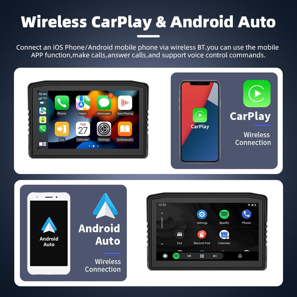 Écran de Navigation de Moto 6,25 Pouces Étanche Affichage Amovible avec DVR Wireless Carplay Android Auto