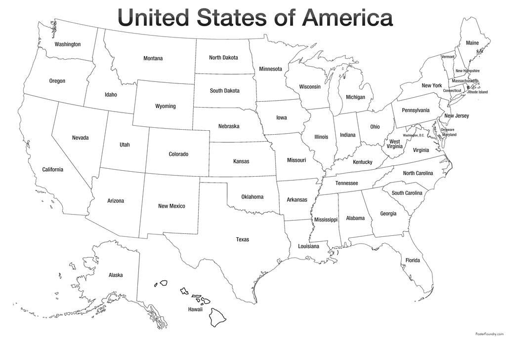 Map of The United States Coloring Poster for Kids Family Activity Educational Homeschool Social Studies Geography Color Your Own Cool Wall Decor Art Print Poster 16x24
