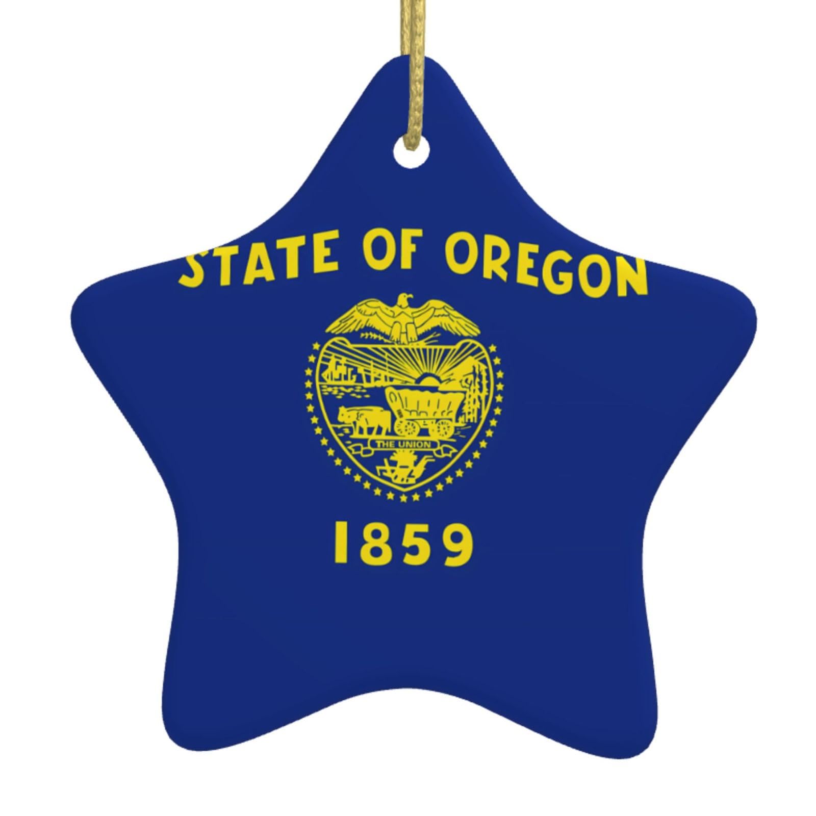 Oregon State Flag Christmas Ceramic Star Pendant with Punched Holes and Gold Wire Rope, Christmas Tree Home Decoration