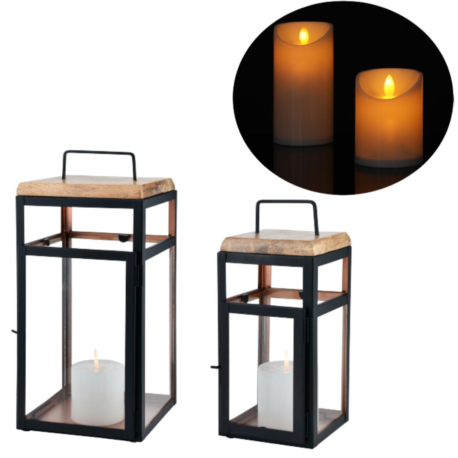 Marrakech Set 2 Lanterne Da Giardino Edvin – Metalliche E Vetro, 35 E 30 Cm, Portacandele Antivento Per Esterno/Interno