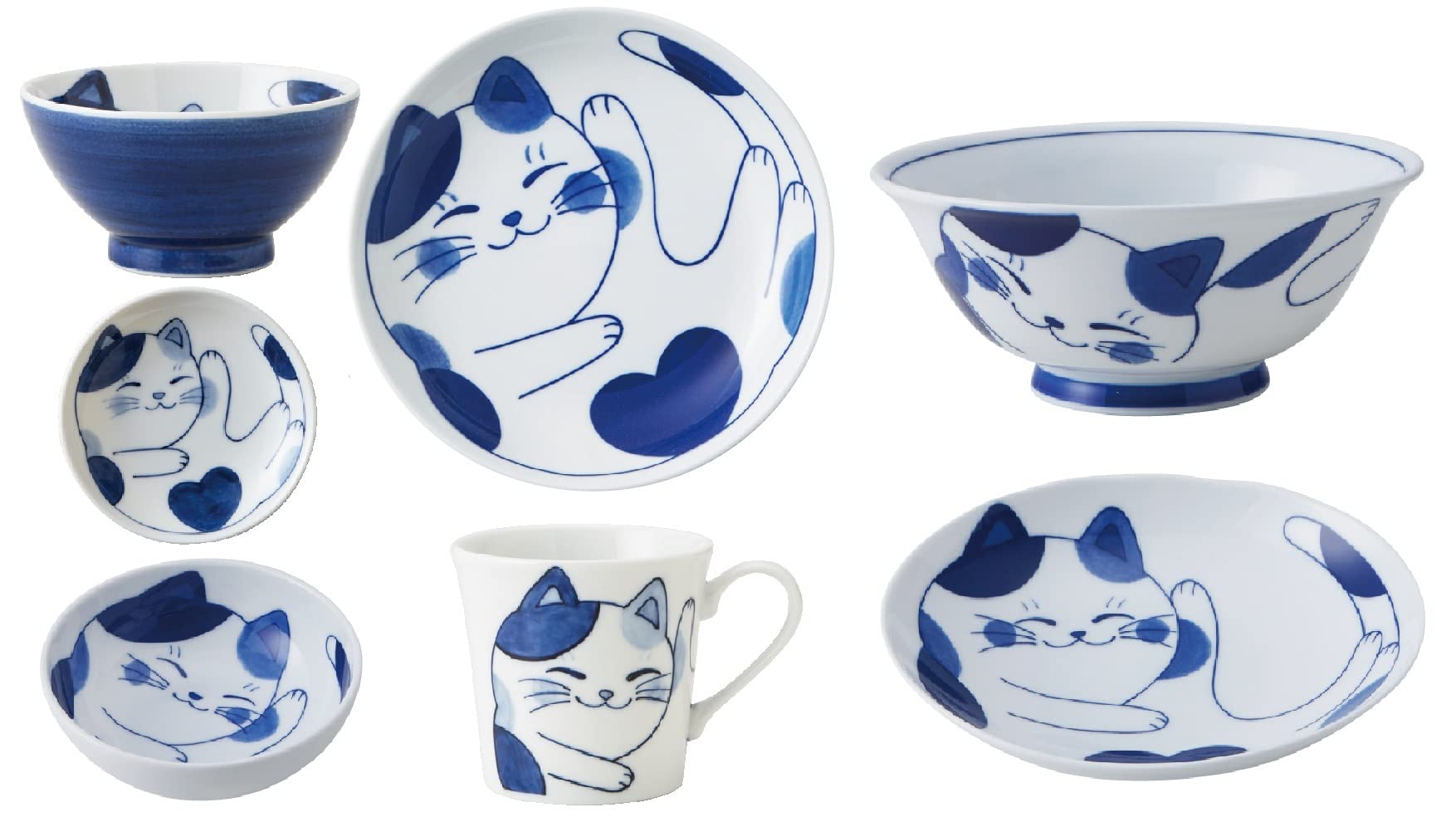 Amazon.co.jp: Cat's pottery ねこちぐら(ミケ) 食器7点セット