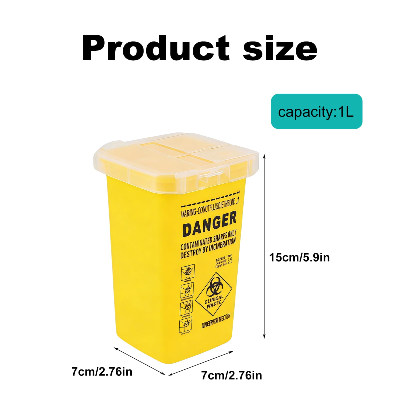 Lot de 5 conteneurs de vidange à canules : 1 L jaune conteneurs de déchets pour canules et seringues, multi-usages coupants, conteneurs de seringues pour les studios de tatouage, les salons de beauté