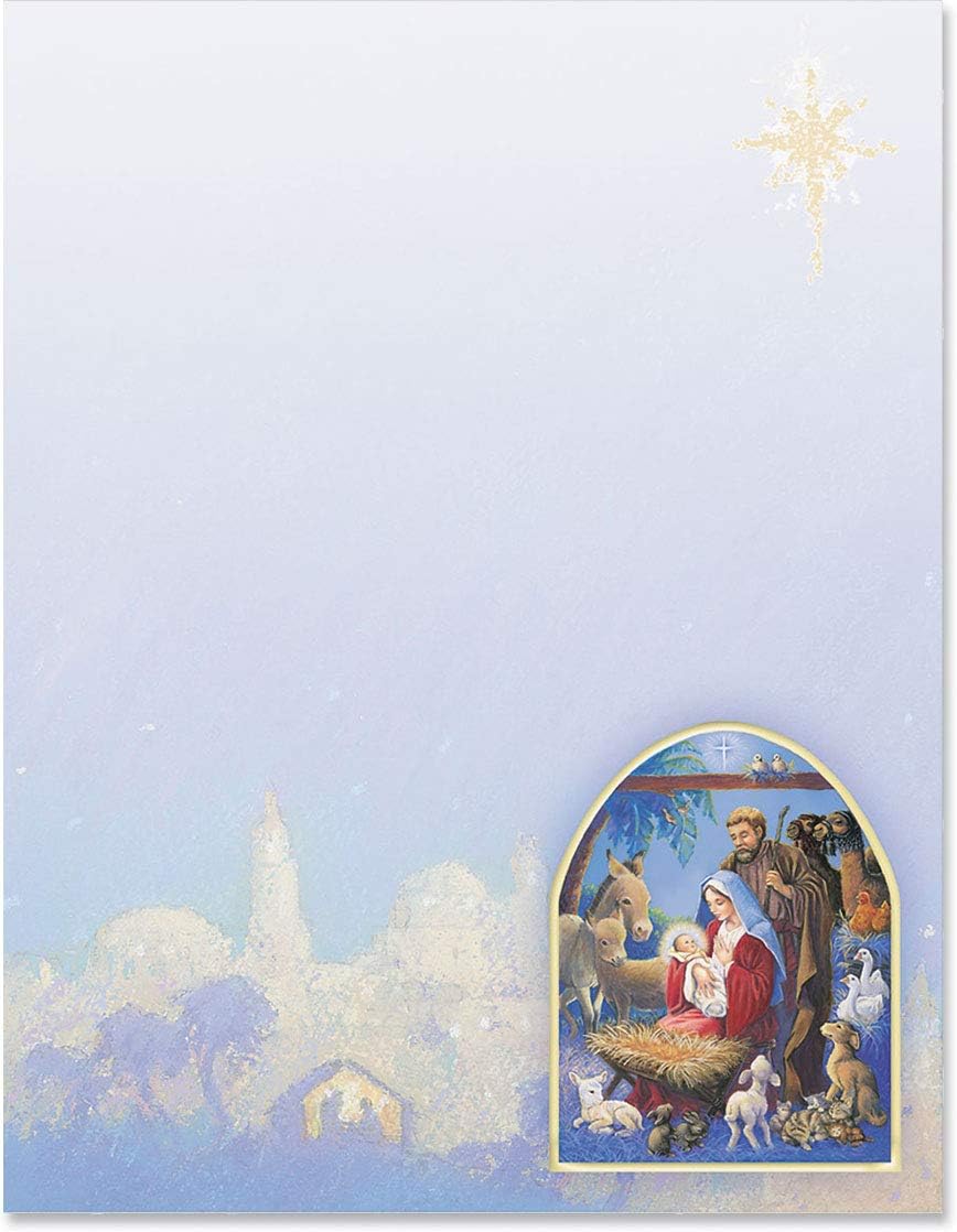 PaperDirect Bethlehem's Sacred Night Christmas Winter Holiday Theme Stationery, Border Paper, Letterhead 8.5 x 11, 100 sheets, Elegant Premium Writing Paper, Decorative Printer Paper