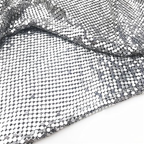Tissu en maille métallique argent 45x150cm avec paillettes d'aluminium de 4mm pour création de vêtement