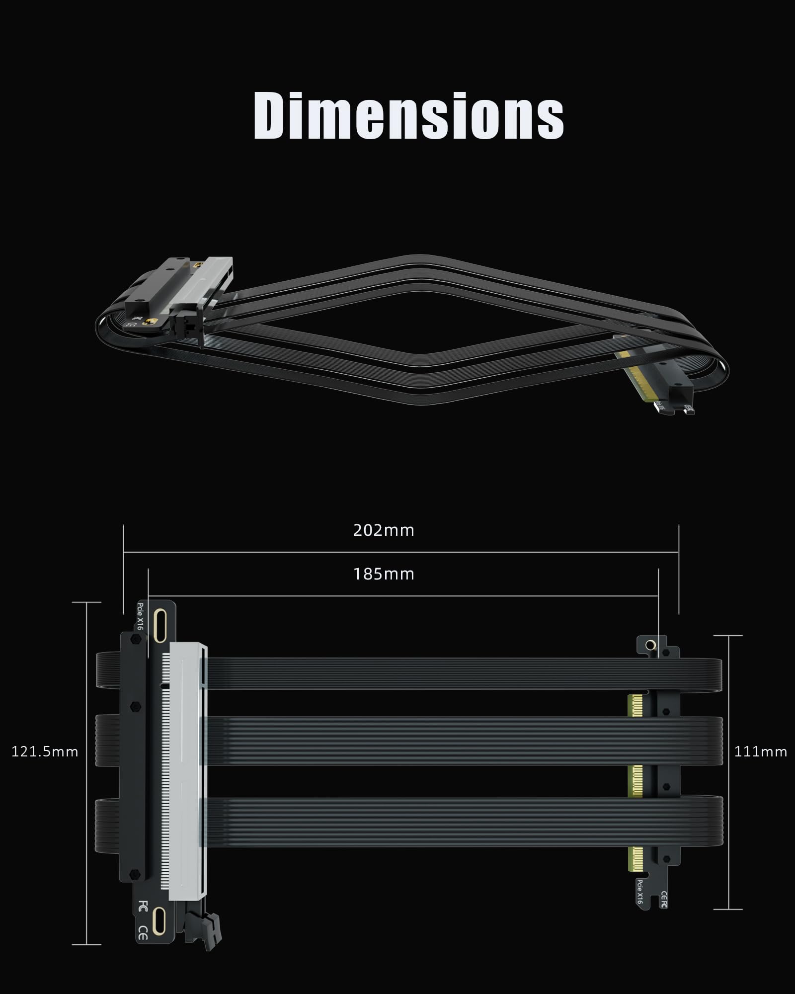 GLOTRENDS Doppio Inverso PCIE 5.0 Cavo Riser per scheda madre Mini-ITX (170x170 mm), Compatibile con GPU RTX5090(Ti) RX9070(XT), lunghezza 185 mm,Colore Nero