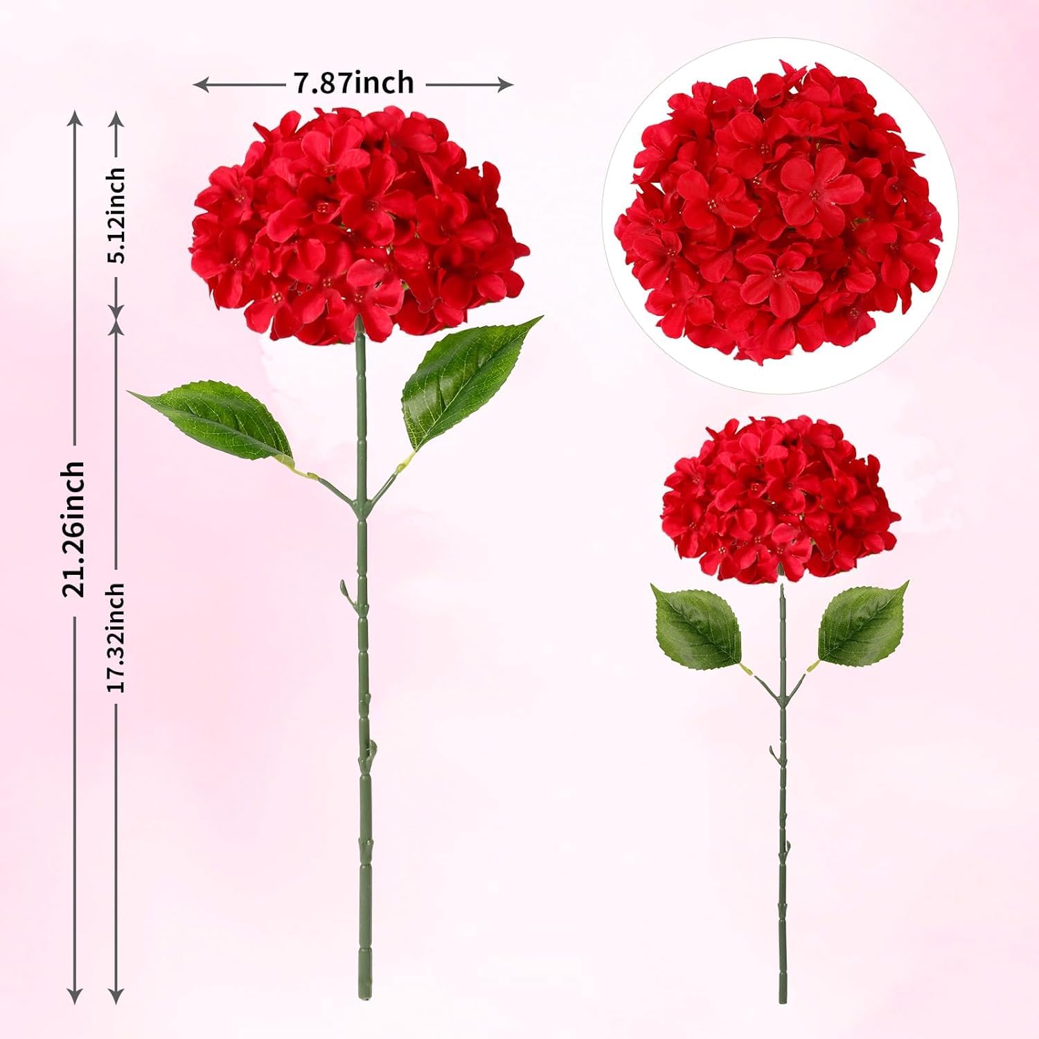 20 Fiori Artificiali di Ortensia Rossa da 22 Pollici per Decorazioni Domestiche, Centrotavola per Matrimoni, Feste di Compleanno - Composizioni Floreali Artificiali con Steli Blue