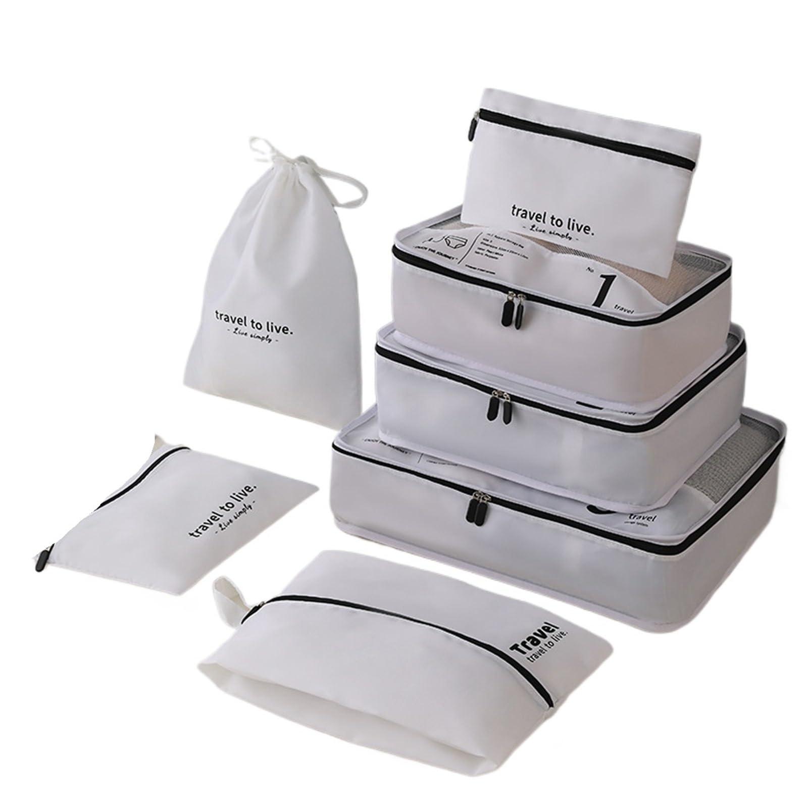 7 Pcs Travel Organiser Packaging Cubes, Lightweight Versatile Luggage Bag Set for Suitcases(WHITE)