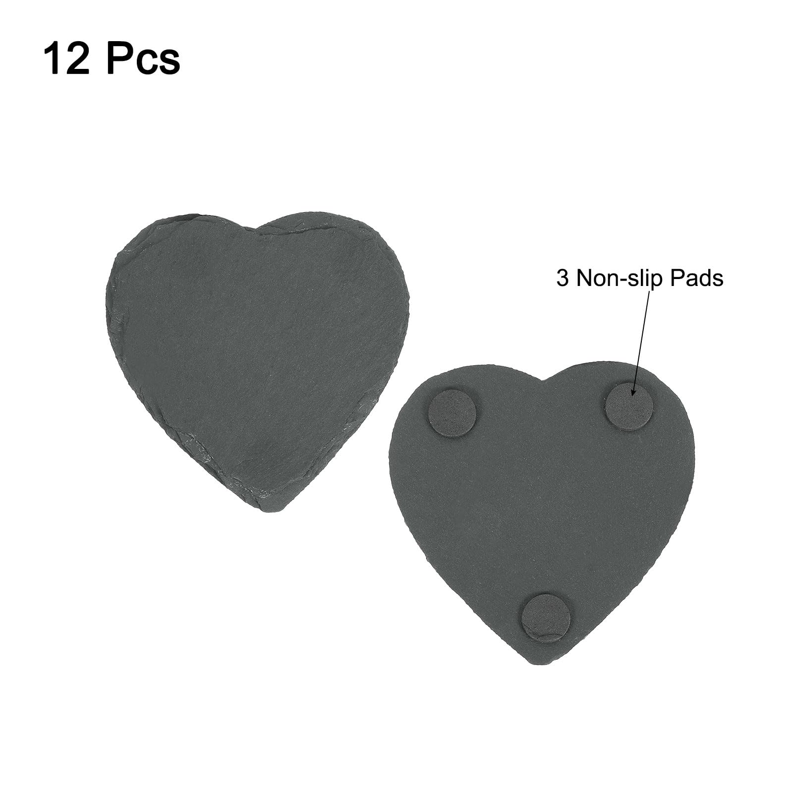 uxcell Posavasos de pizarra para bebidas, 12 unidades de 4 x 4 pulgadas, posavasos de piedra con barra de corazón para grabar, hechos a mano con parte inferior antiarañazos para bebidas, café, bar,