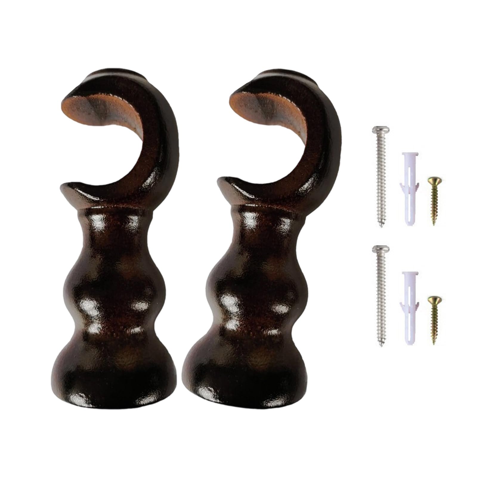Hgenahgtf Coffee Color Natural Finish Wood Curtain Brackets Round Base Designs Strong Wooden Rod Holders Window Hardware Accessories For Home Curtain Wall