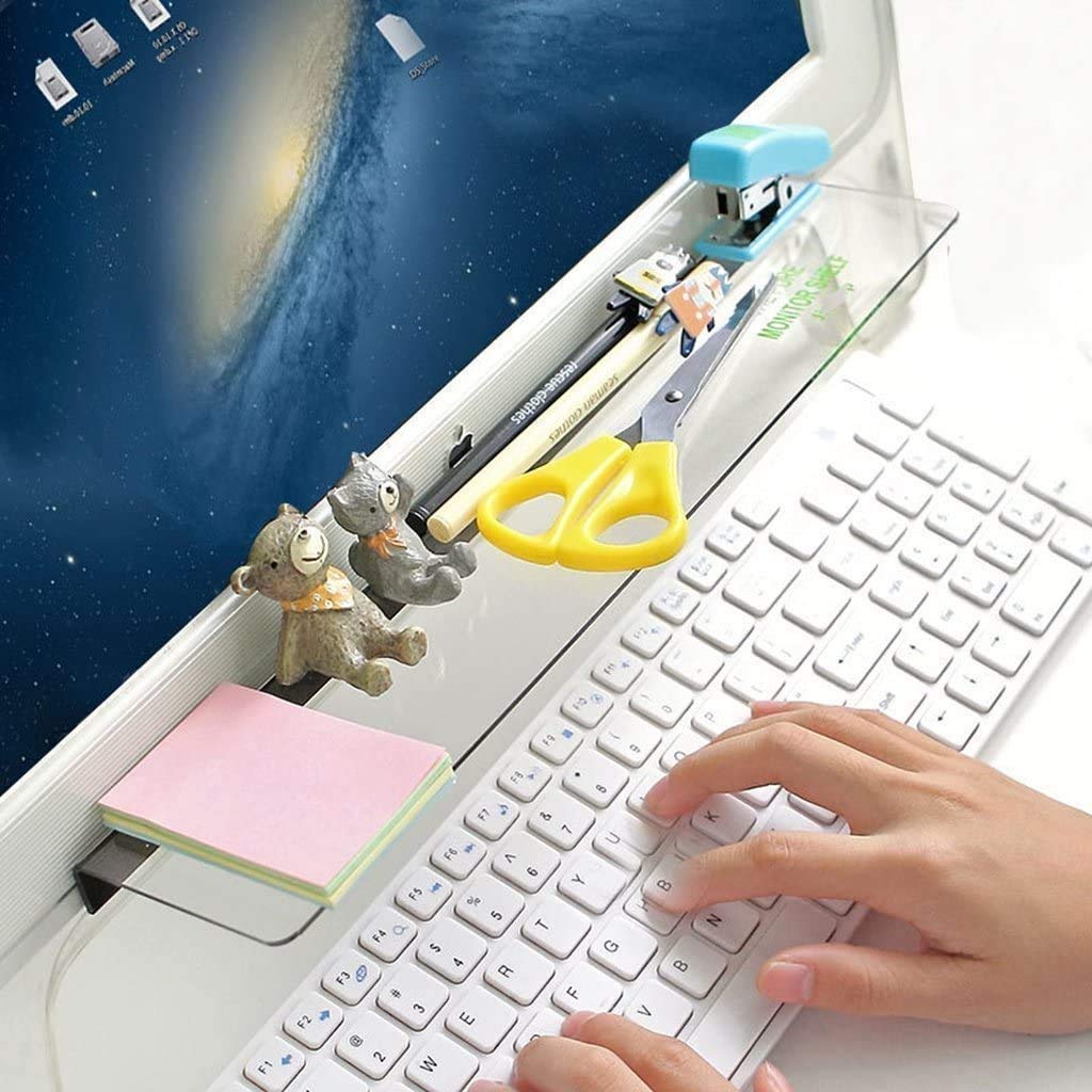 Acrylic Computer Screen Top Shelf Storage Rack - Monitor Display TV Sticky Note/Memo Pad Shelves Storage Holder Rack Stand for Office, Home | Monitor Shelf Stand-image-16