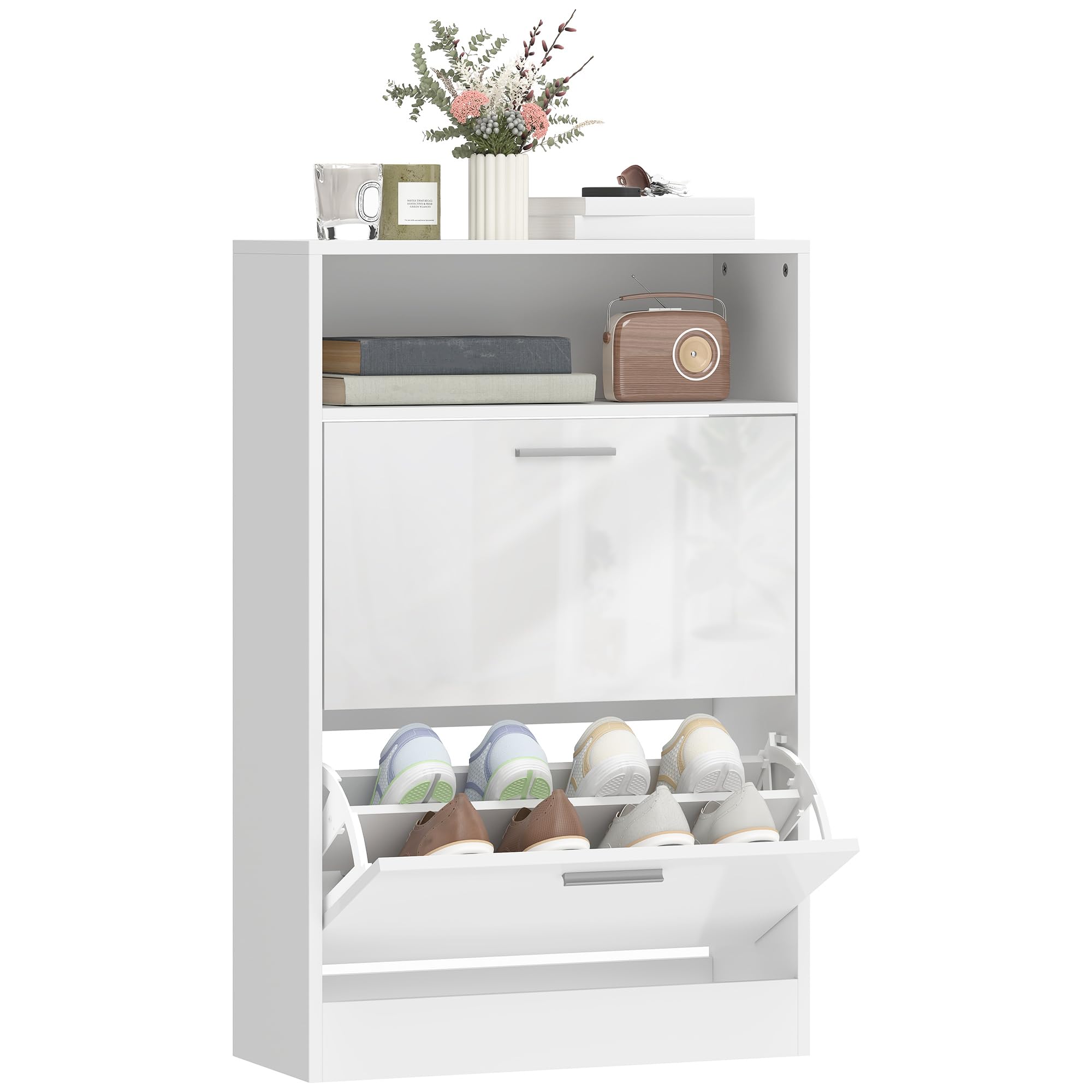 HOMCOM Meuble à Chaussures 8 Paires 2 Tiroirs 59 x 24 x 90 cm Blanc
