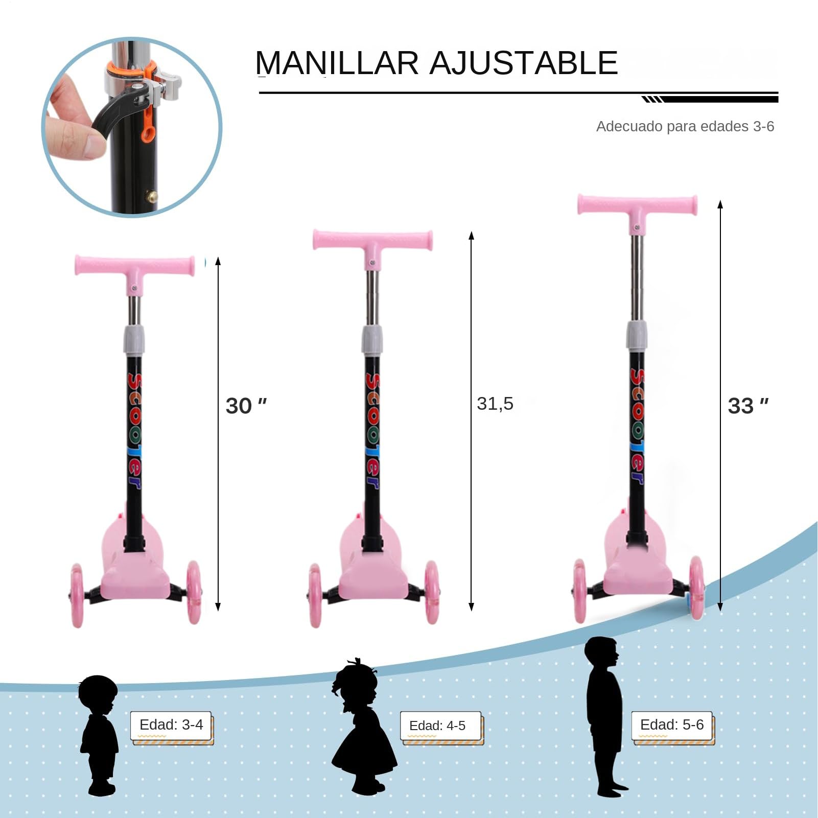 Patinete Plegable Con Luces LED Para Niños De 2 A 8 Años – 3 Ruedas, Manillar Regulable Y Ligero