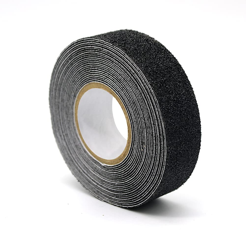 Anti Slip Tape, High Traction Strong Grip Abrasive, Non Skid Strip Safety Track Tape for Stairs Tread Steps Ramps Indoor or Outdoor, Black (25MM Width x 5M Long)