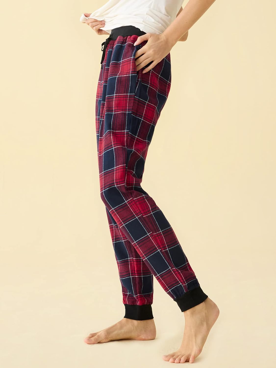 Latuza Women's Cotton Flannel Plaid Pajama Jogger Pants - Image 2