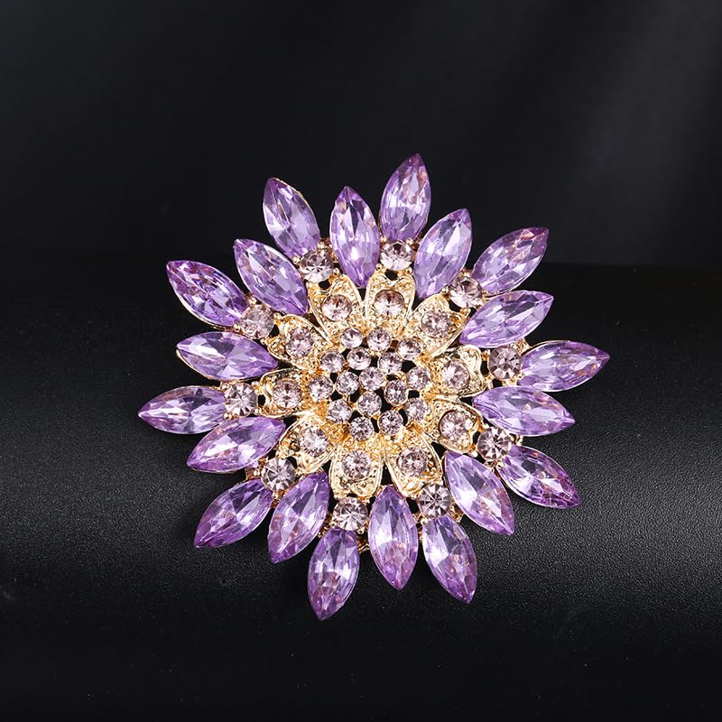 Image of Sunflower Rhinestone Brooch for Women Daisy Brooch Pins with Crystal Flower Accessory Pins Jewelry Birthday Gift Colorful Crystal Sunflower Brooch Pin for Dress Hat Decoration