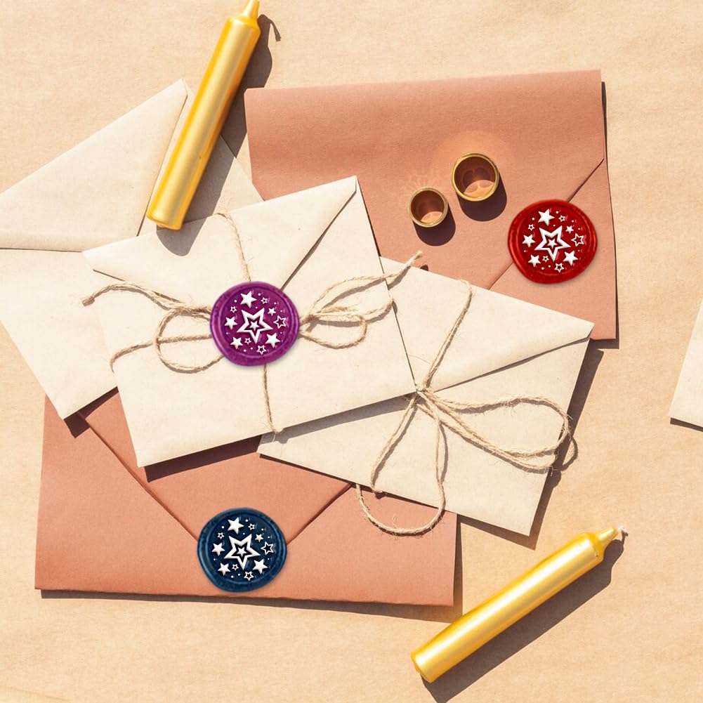 Timbro per ceralacca con molte stelle, stile vintage, 2,5 cm, con testa in ottone rimovibile, con manico in legno, per biglietti di auguri, buste di nozze, inviti, confezioni regalo