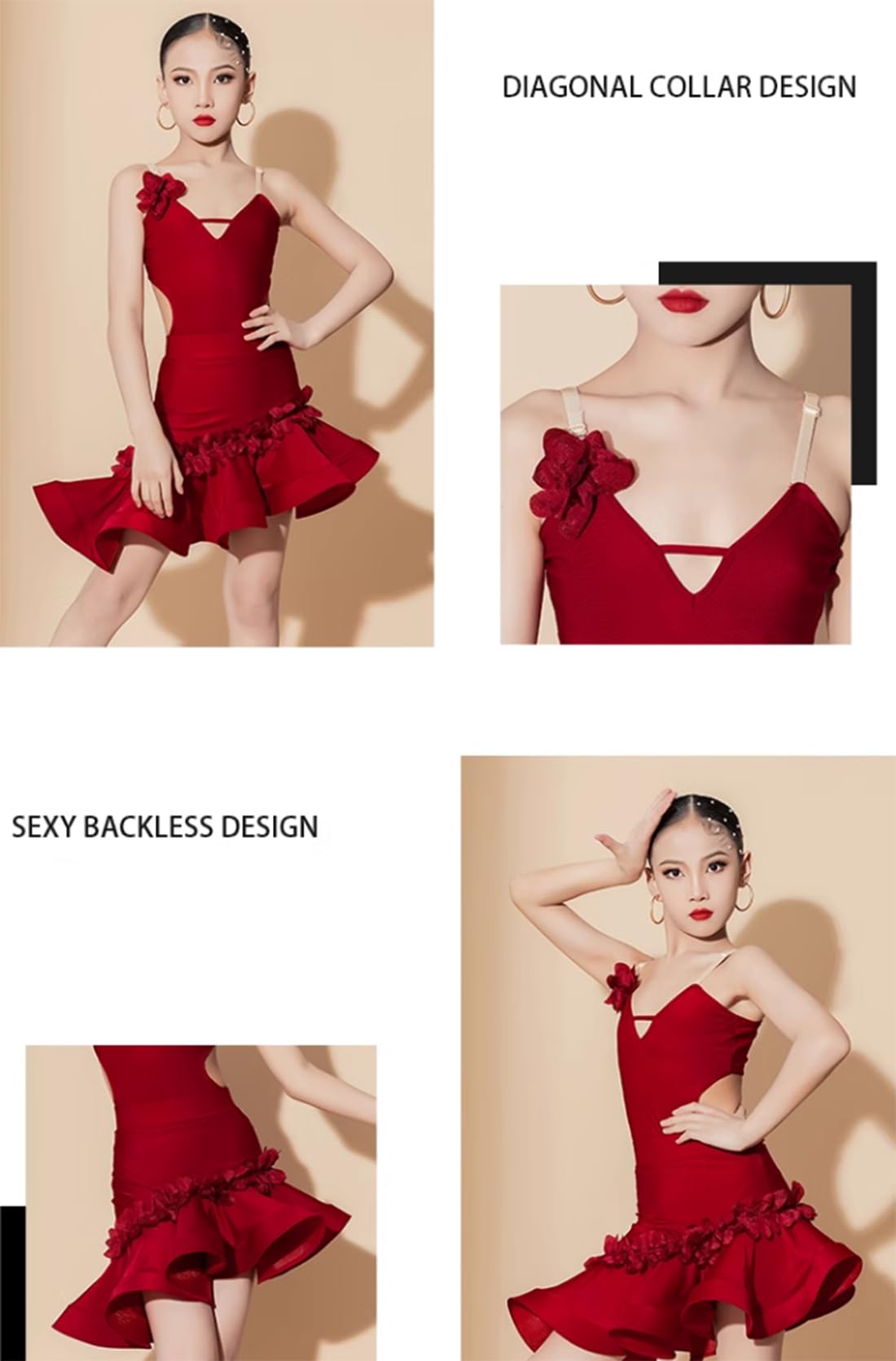 OTMYIGO Vestito da Ballo Latino da Tango per Ragazze, Costume da Competizione per Sala da Ballo Body Rumba Samba Jazz Danza Costumi da Competizione