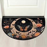 Vista 7 de Tapete semicircular para puerta, diseño de luna y mariposa, antideslizante, absorbente, tapete de bienvenida para puerta delantera, tapetes