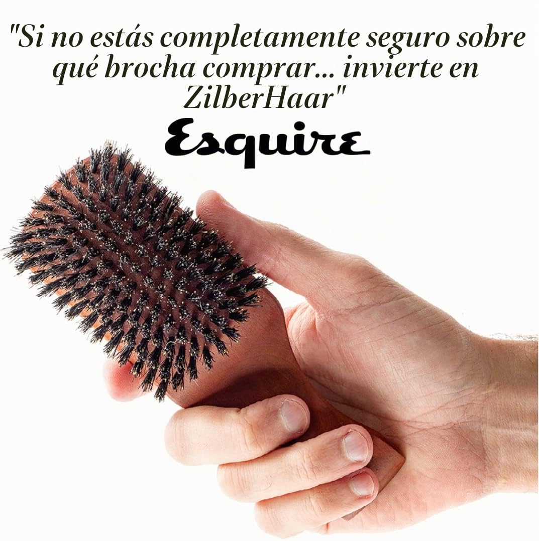 ZilberHaar - Cepillo para el cabello y la barba de los hombres - Cerdas de jabalí auténticas (duras) y madera de peral - Cuidado facial de los hombres - Todos los tipos de cabello y barba