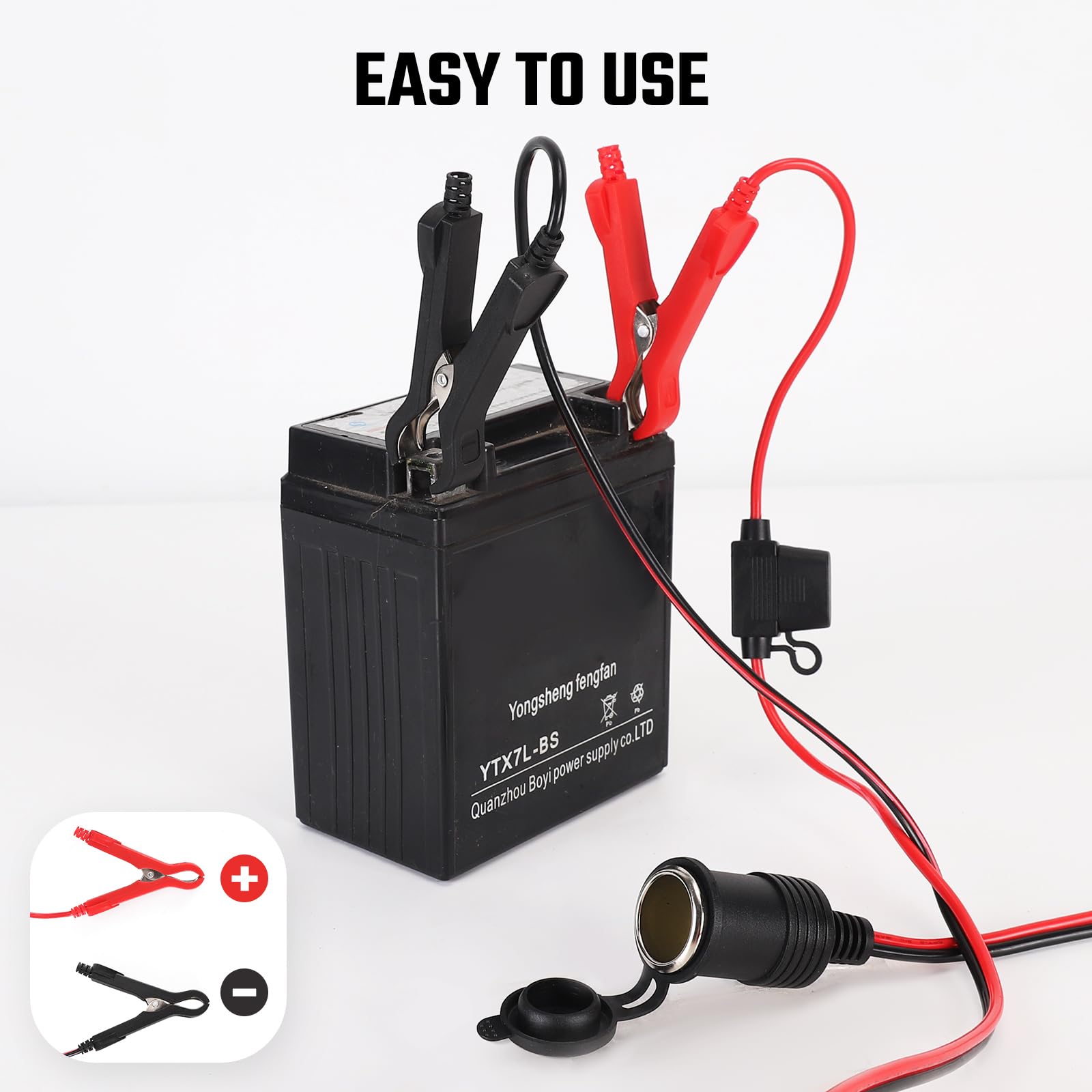 Thlevel Cable de Extensión de Coche Alargador Mechero Coches 12V 24V Pinza de Cocodrilo Eléctrica 3 Metros 16AWG con Fusible de Protección para la Batería Portátil Compresores Inversor