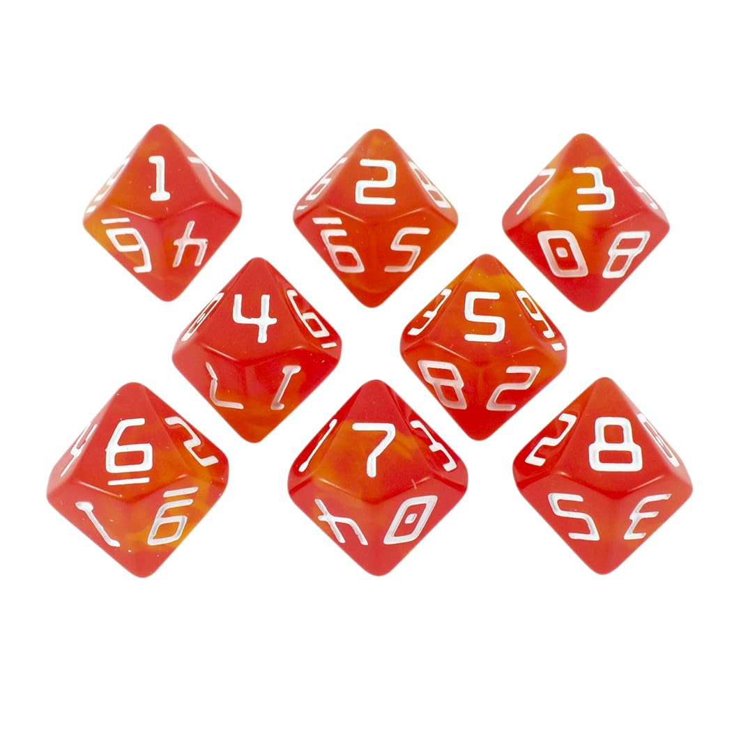 Starfarer Sci-Fi D10 Dice - 'Red Dwarf' - Red with Yellow Swirls