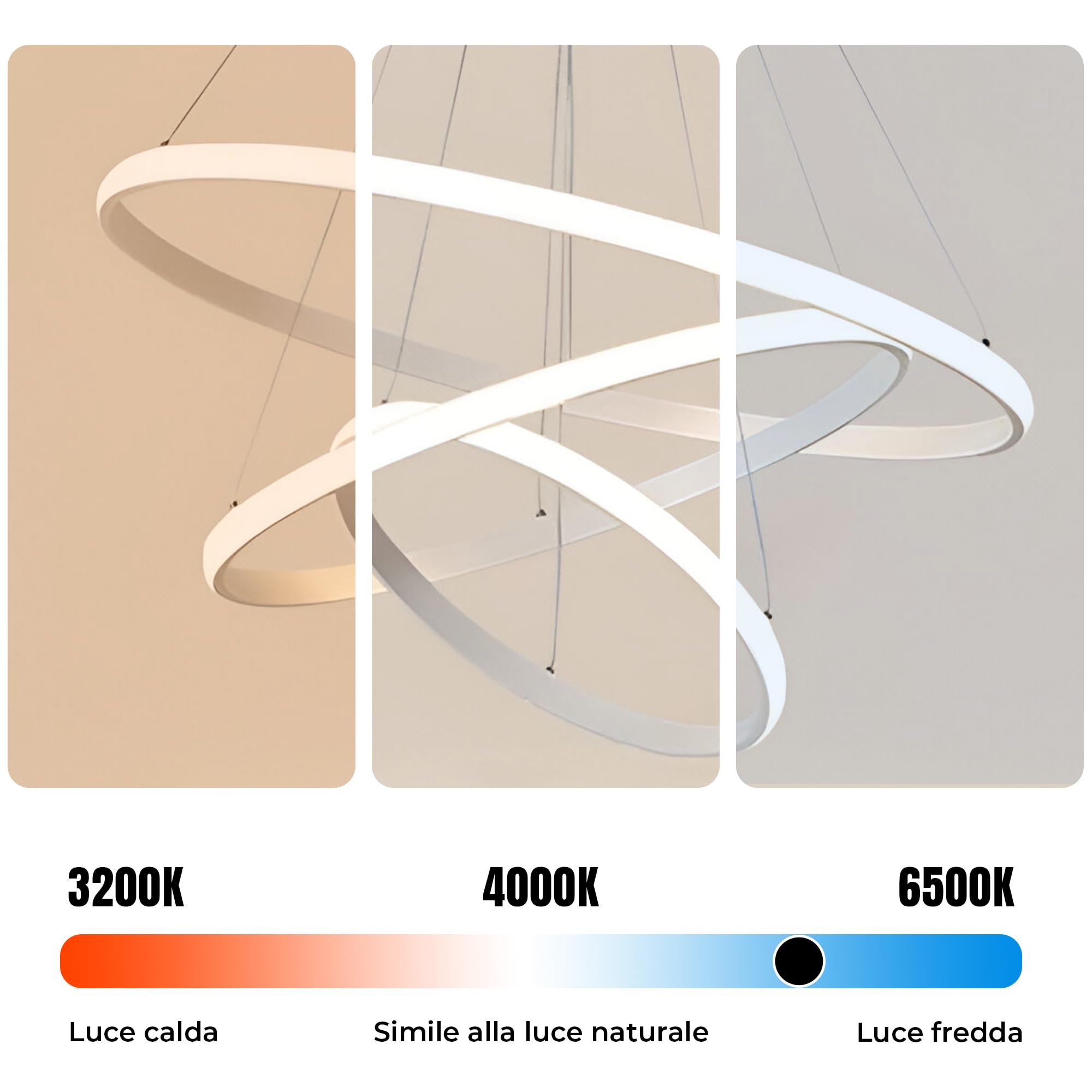 Arcadia Lampadario a Sospensione 5500LM 90W 60cm - Modello Nemesi (Bianco) | Lampadario Camera da Letto Soggiorno Cucina con Luce Calda e Fredda Dimmerabile, Telecomando e App inclusi - Finitura Bianca