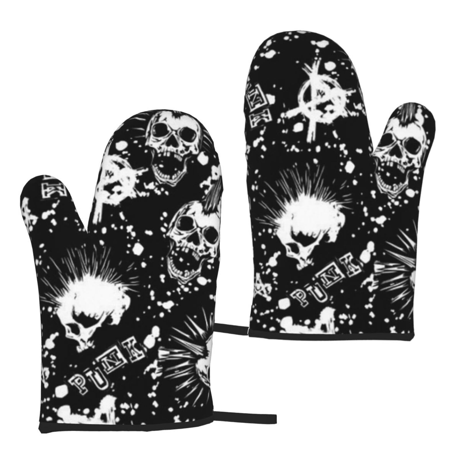 Mknaz White Punk Skull Oven Mitts 2Pcs - Waterproof Heat Resistant Kitchen Oven Gloves For Cooking, Baking, And Grilling