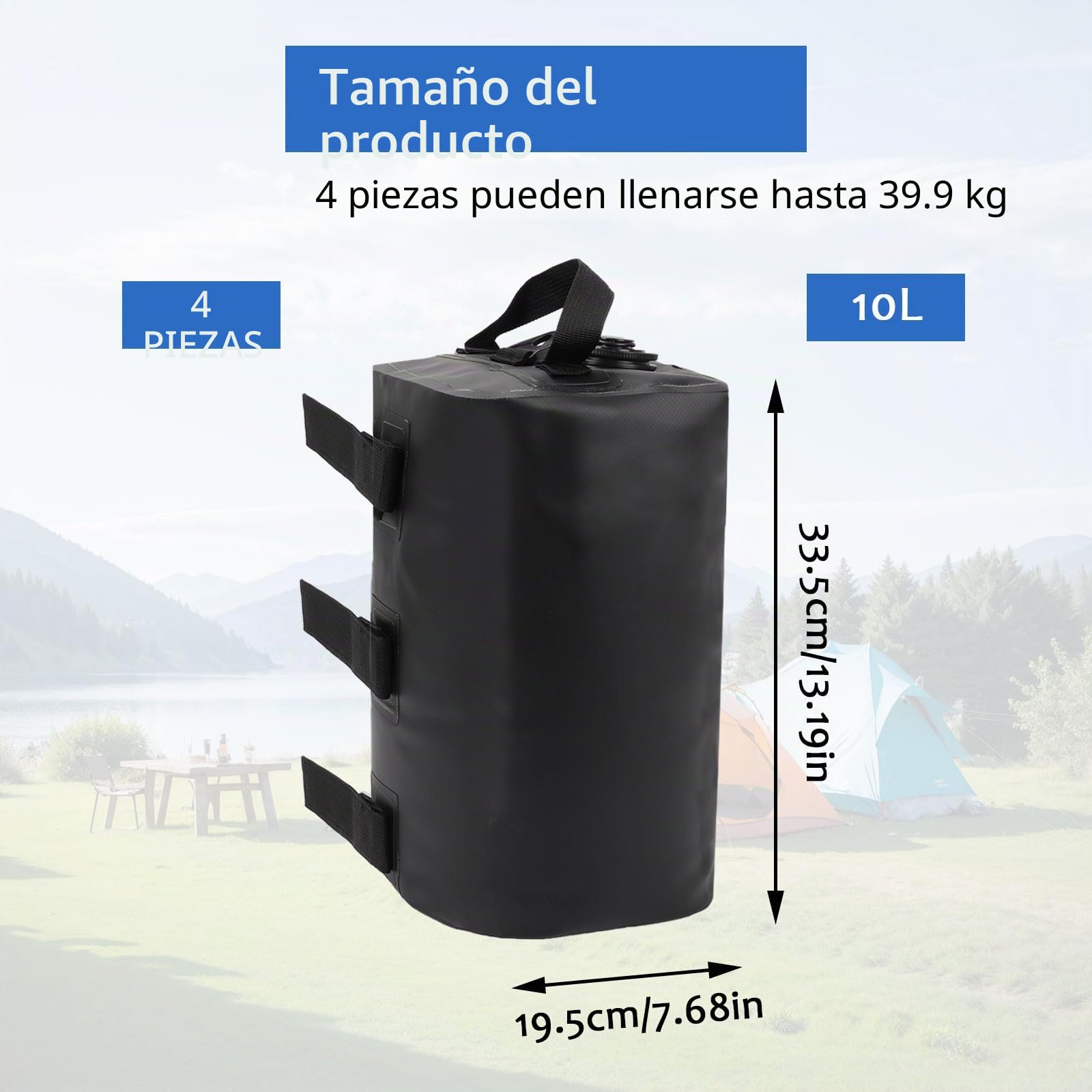 4 Piezas Pesas de Agua para Toldo, 10L Pesos para Carpas de PVC, Bolsa de Pesos de Agua para Dosel, Saco de Arena Carpa, Peso per Pergola para Tienda de Campaña Emergente Sombrillas de Patio (negro)