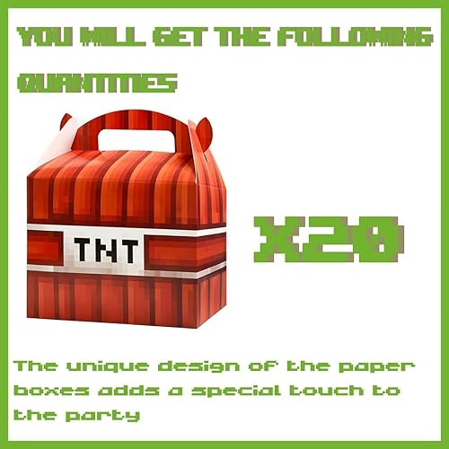 Miniatura 2 de WBTEER Suministros para fiesta de cumpleaños, cajas de recuerdos de fiesta, paquete de 20 bolsas de caramelo estilo píxel, cajas de mano,