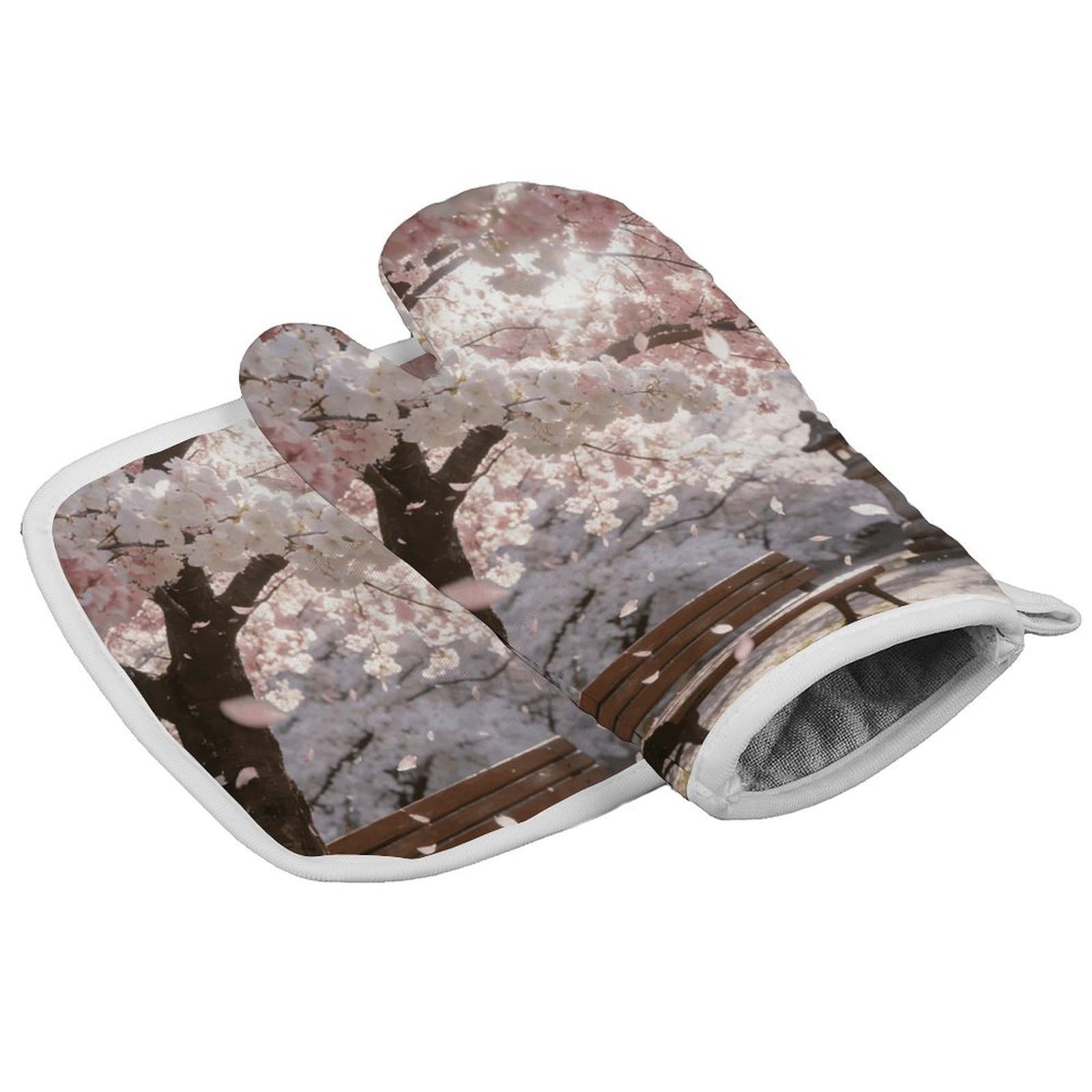 Fodpand Style Japanese Sakura Oven Mitt Set With Lanyard, Cooking Mitt, Protective Thermal Insulation,Kitchen Mitt For Baking, Cooking, Grilling, Microwave
