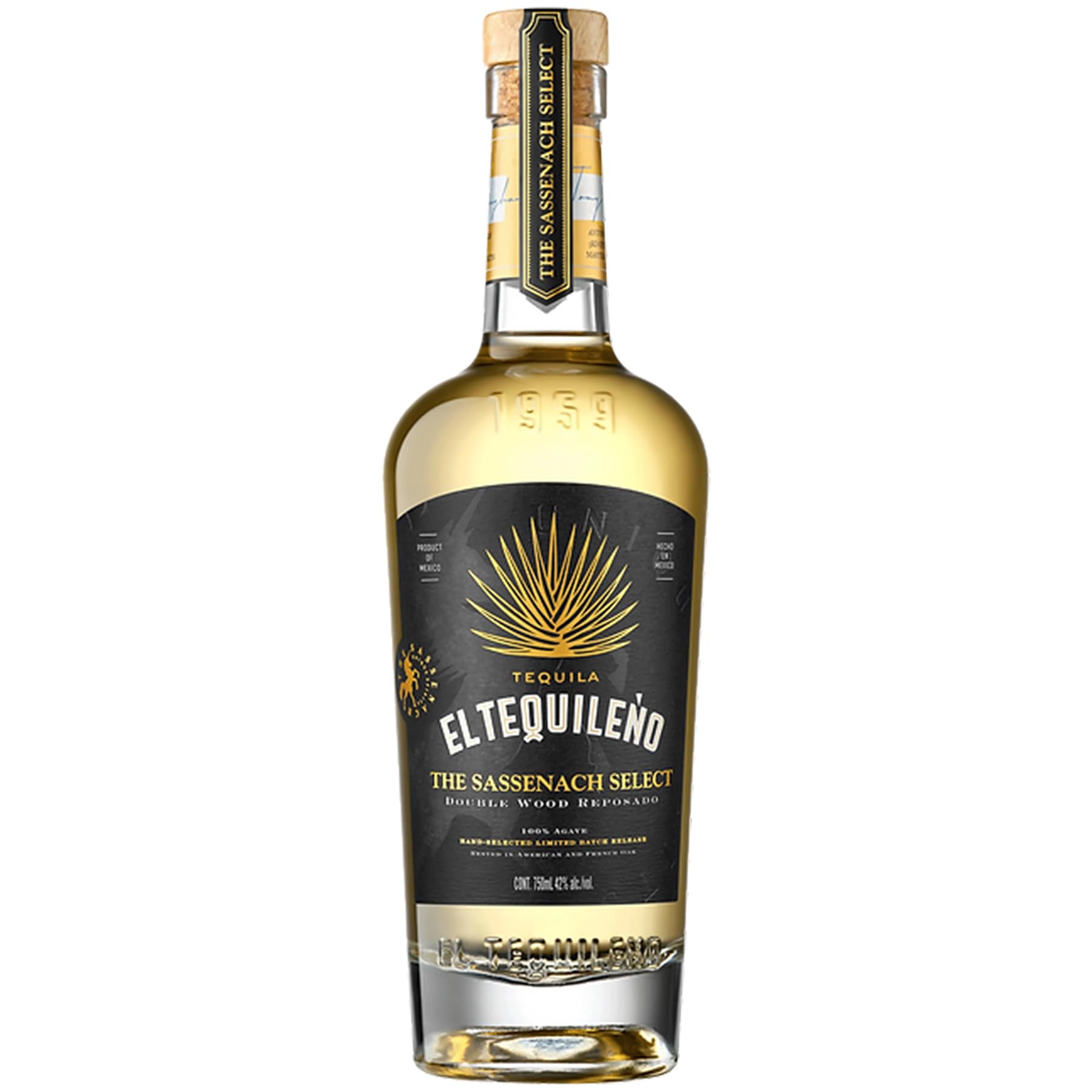 El Tequileño 1959 Sassenach Select Tequila Reposado 70cl, 40% ABV | 100% Estate Grown Blue Agave, Premium Double Wood American & French Oak Aged, Small Batch