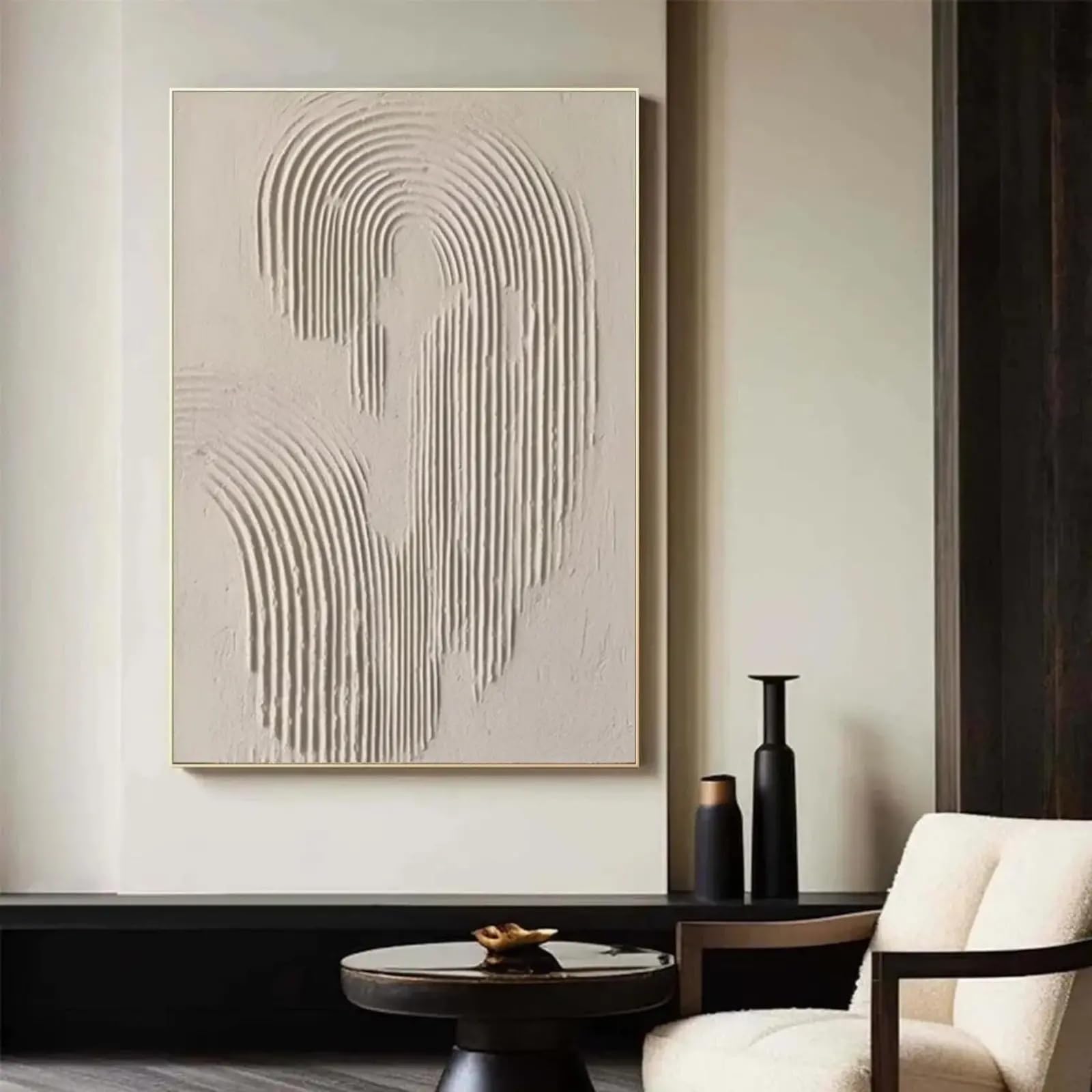 XBTYKPB Gran pintura con textura 3D beige, lienzo abstracto con yeso, arte mural wabi sabi, lienzo minimalista de 21 x 30 cm con marco.