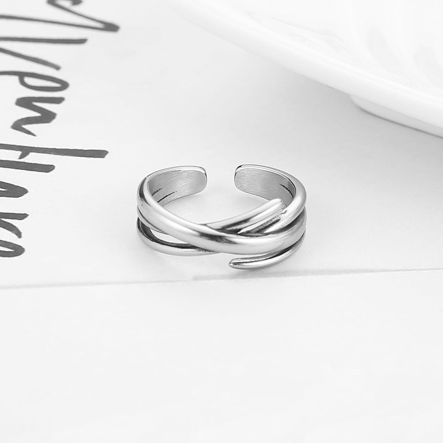 HZMAN Stainless Steel Ring for Women Retro Multi-layer Open Rings Size 7-9 - Image 4